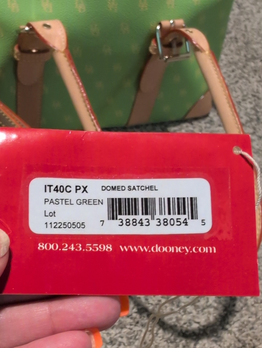 Dooney And Bourke Green Monogram Satchel Handbag with Tan Trim - Picture 5 of 10